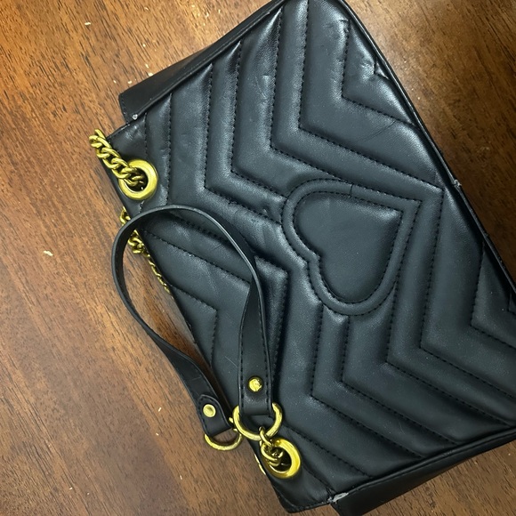 Black Quilted Shoulder Bag with Gold Hardware - Picture 3 of 4